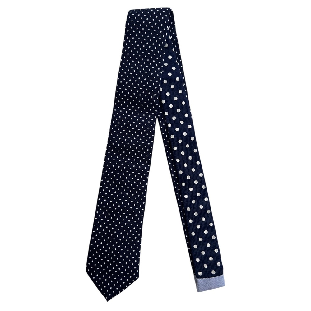 EVERLANE Polka‎ Dot Skinny Tie 100% Cotton Navy White Patterned One Size